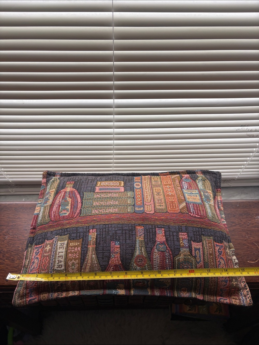 Decorative library Tapestry Pillow with Book & Bottle Motif - Multicolor